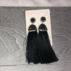 Tassel‎ Earrings Rhinestone Stud Dangle Drop Statement Earrings Black